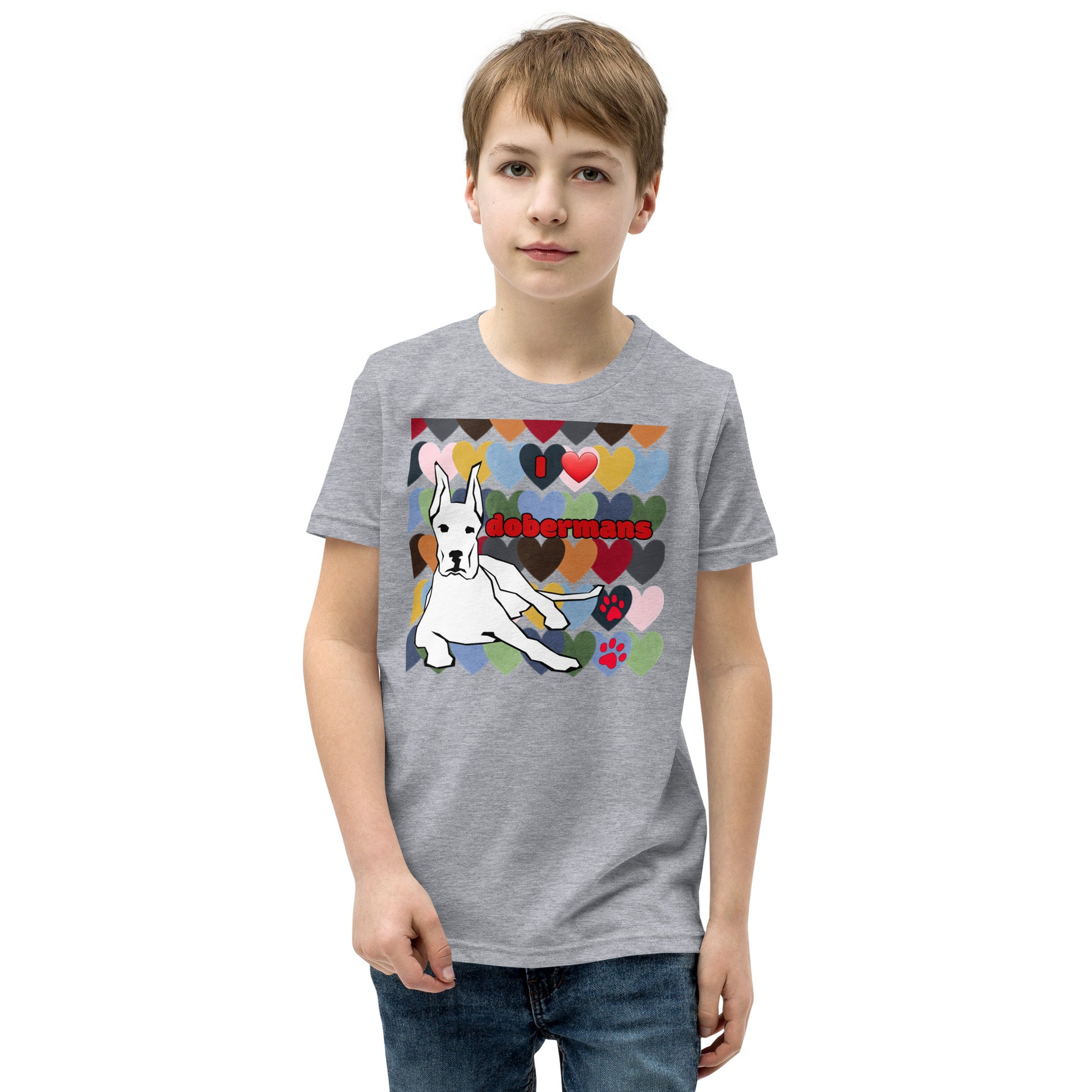 YOUTH Short Sleeve T-Shirt: Love Dobermans Big Dogs Big Hugs, Ltd.